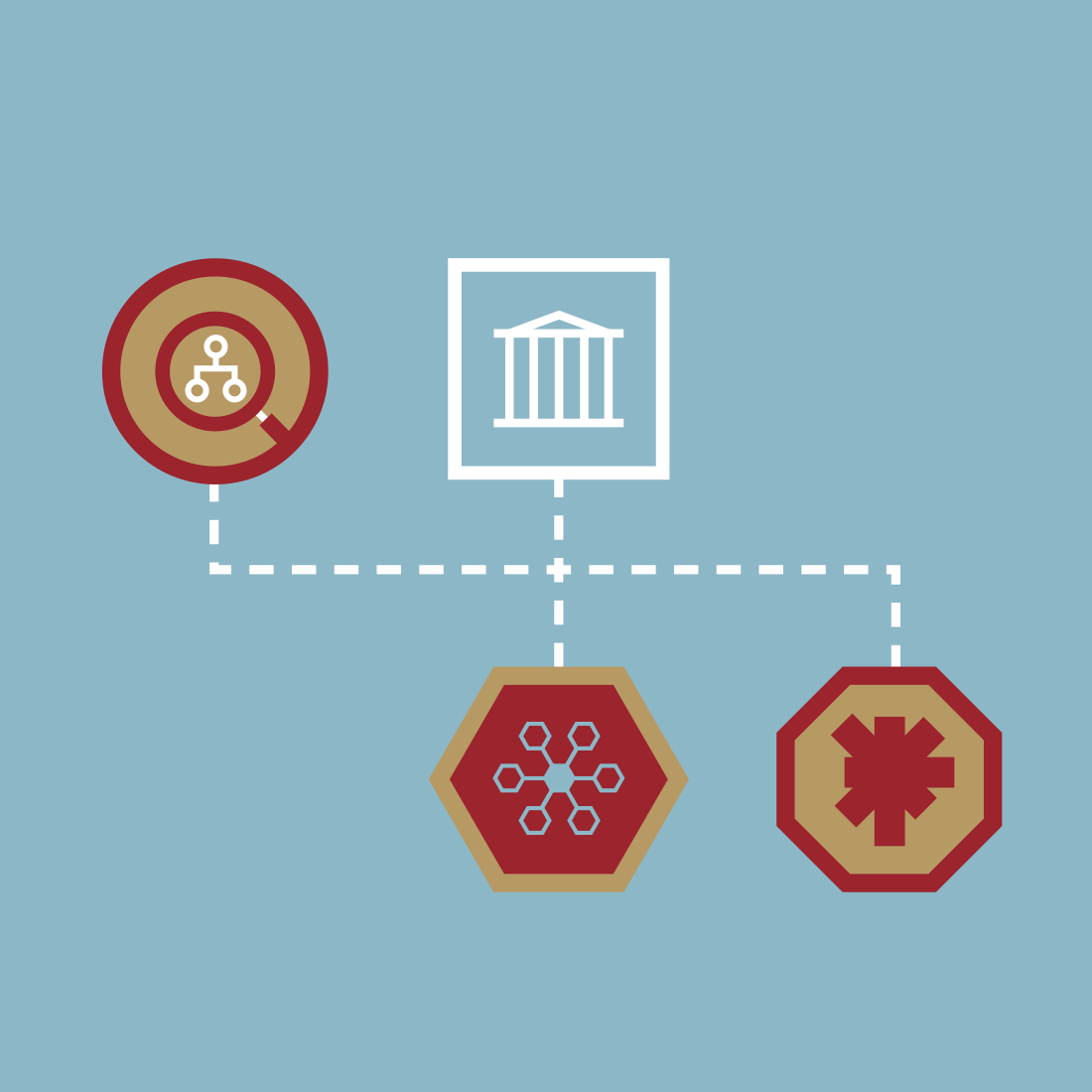 Graphic with symbols of multiple data repositories emphasised with colour